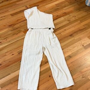 Free People One-Shoulder Cream Jumpsuit